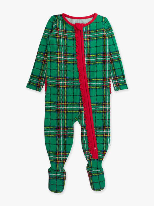 Green Nicholas Plaid Ruffle Footie Pajamas