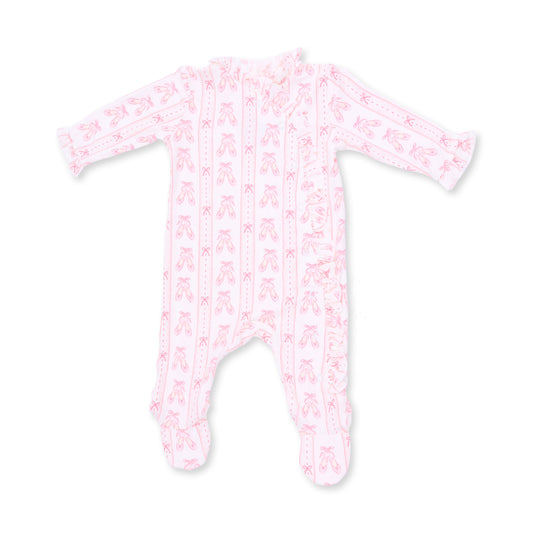 Ballet Shoes Ribbon Stripe - Kimono Ruffle Snap Footie