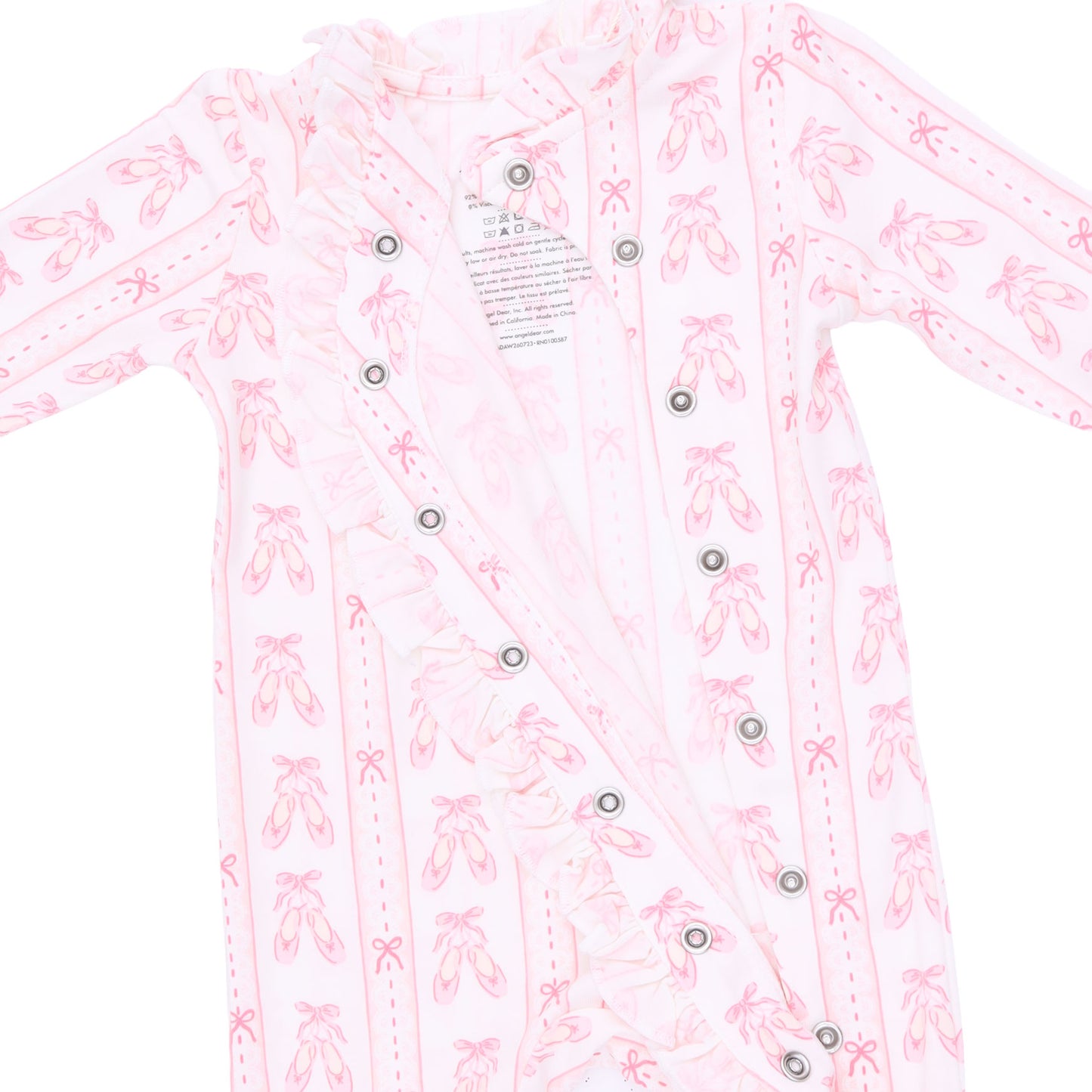 Ballet Shoes Ribbon Stripe - Kimono Ruffle Snap Footie