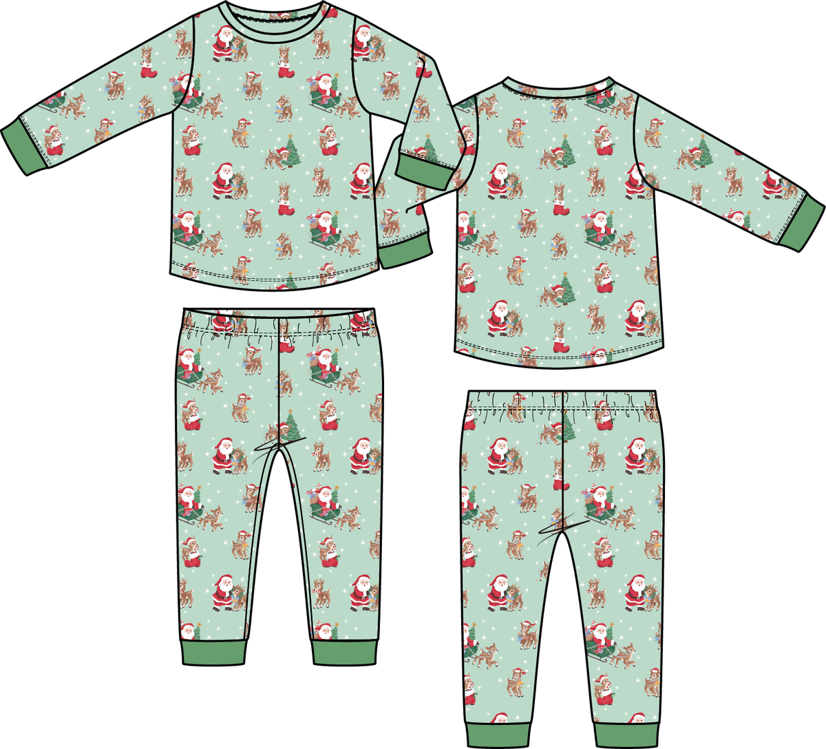 Long Sleeve Jammies - Vintage Reindeer & Santa