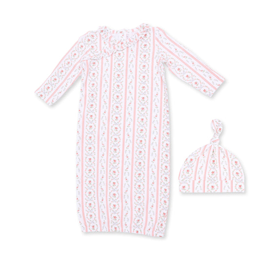 Marnie Rosebud Stripe - Kimono Gown and Knotted Hat