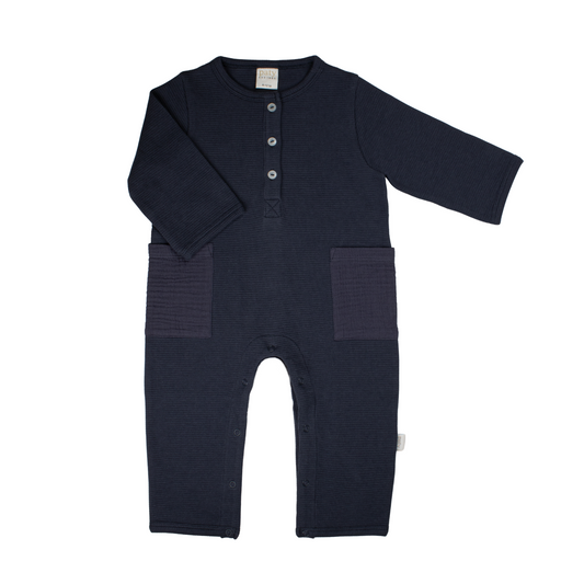 Boys Waffle Knit Romper - Navy