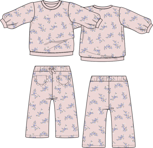 Sweet Hanna Floral Velour - Oversized Sweatshirt and Wide Leg Pant