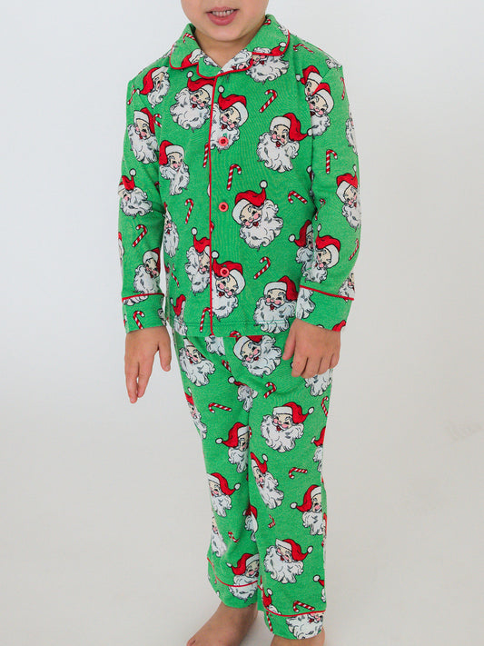 Green Santa Joy Button Up Pajama Set