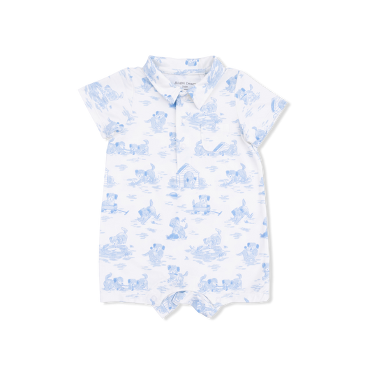 Puppy Toile Blue Polo Shortie